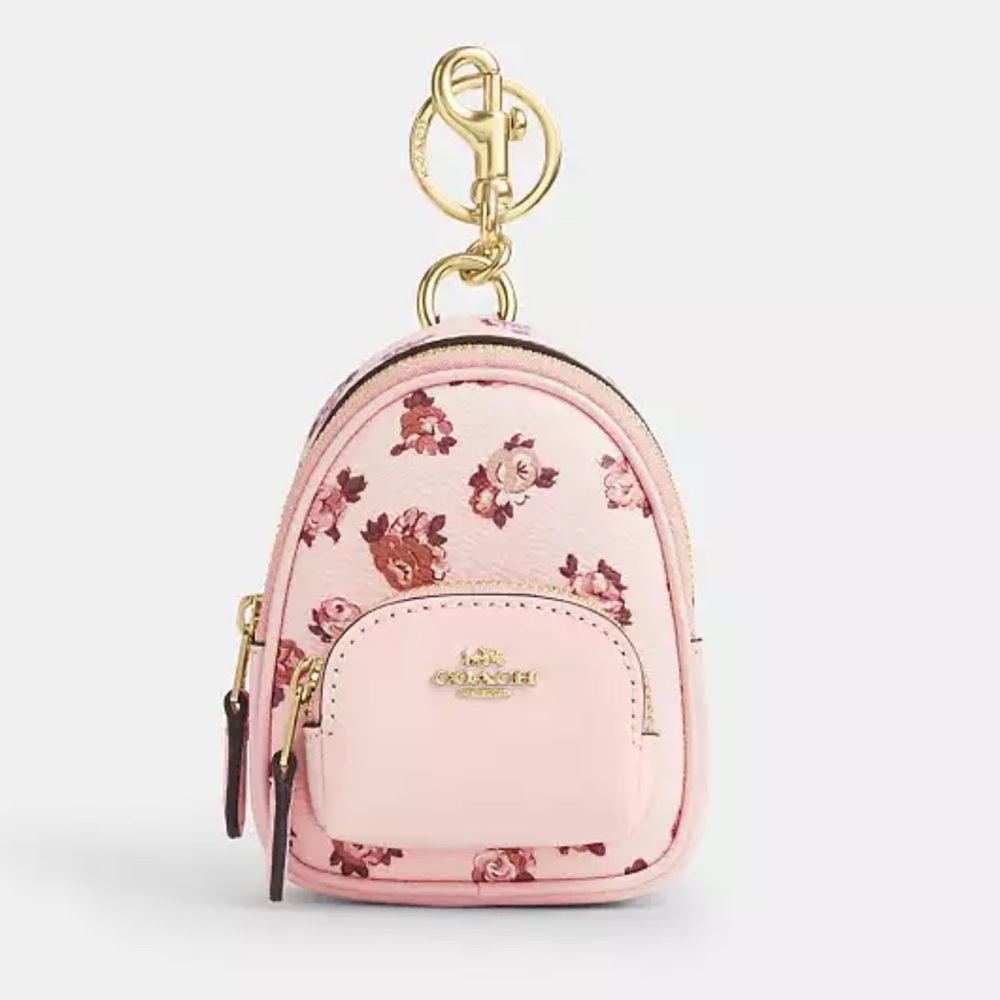 Mini Court Backpack Charm in Rose Print